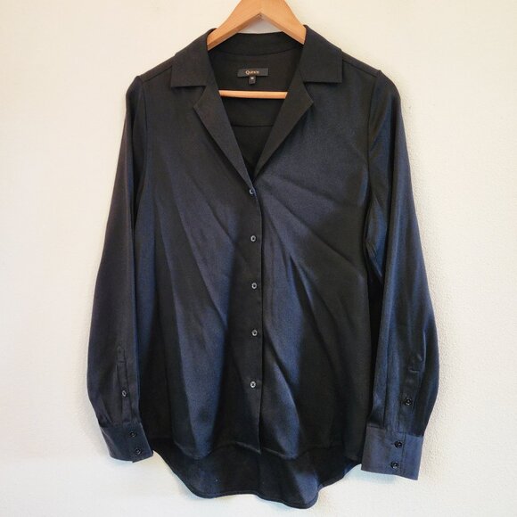 Quince Washable Stretch Silk Notch Collar Button up Blouse Black Women M Classic - Picture 1 of 14